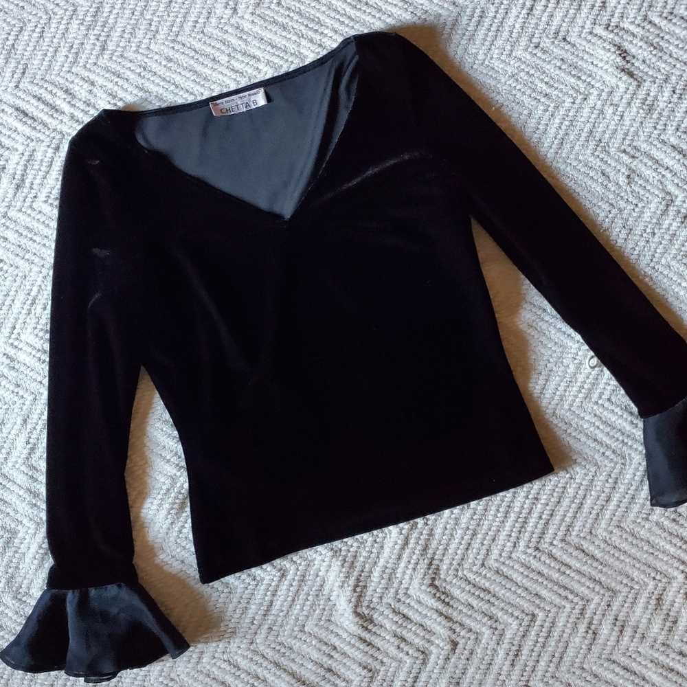 Vintage Sherrie Bloom & Peter Noviello Chetta B Black Velvet Formal Blouse